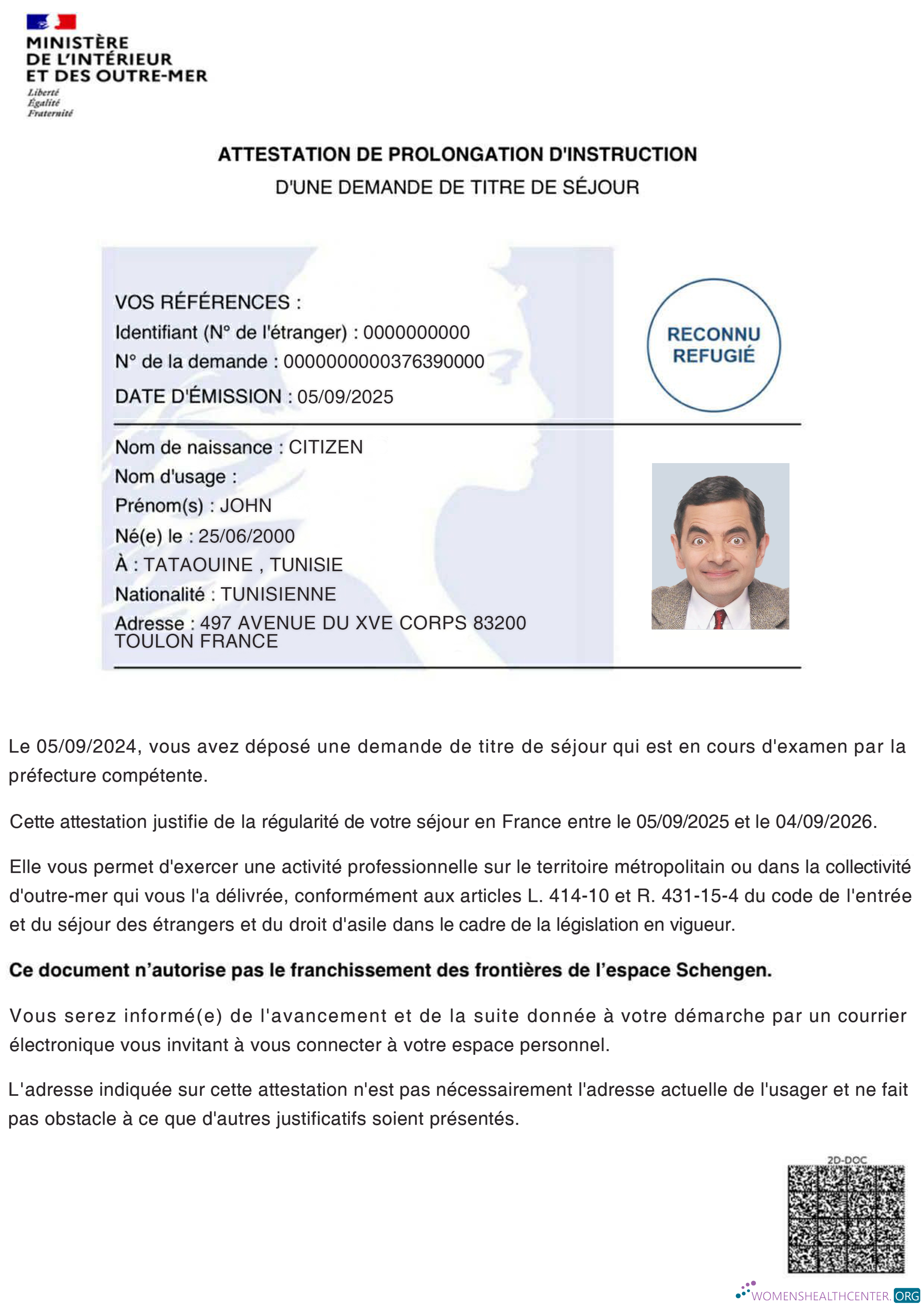 Download France certificate of extension of instruction Photoshop template